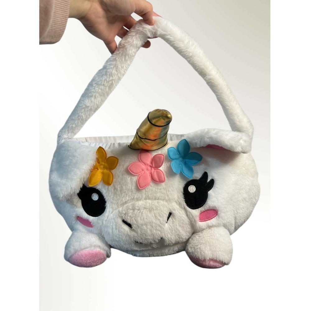 Plush‎ Unicorn Easter Basket White Gold Horn Flowers Kawaiicore Cutecore